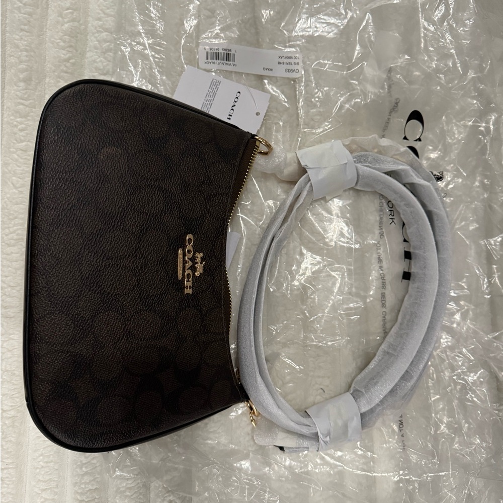 COACH Dark Brown Signature Shoulder Bag with Gold Hardware - Picture 3 of 5